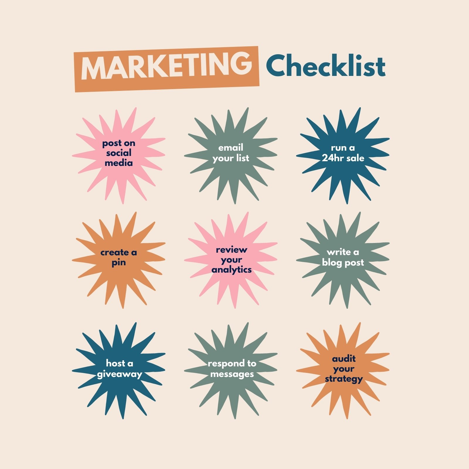 Bright Retro Marketing Checklist Instagram Post