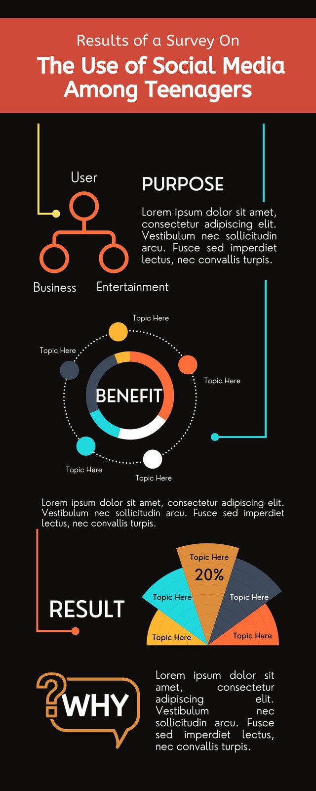 Dark Brown Modern Social Media Usage Survey Results Data Infographic