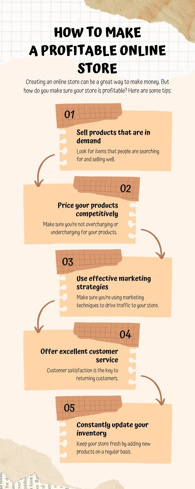 Soft Peach Abstract Torn Paper Online Store Tips Infographic