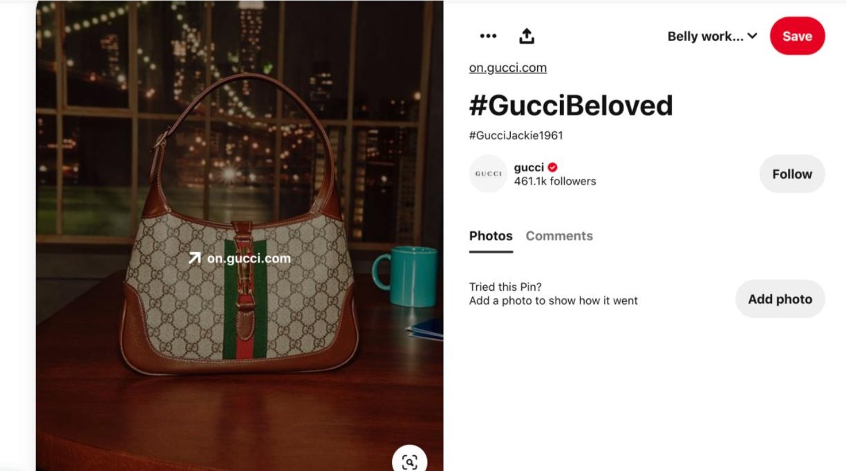 Gucci is utilizing Pinterest Marketing strategy to drive traffic to their website