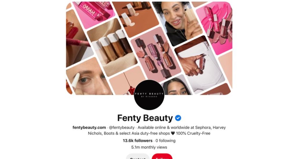 Fenty Beauty is using Pinterest Marketing successfully to promote their brand